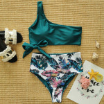 One Shoulder Strap Bikini Print New Swimsuit