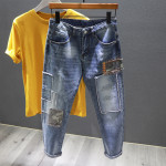 Summer Thin Patch Embroidered Nine-point Jeans Men's Korean Version