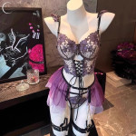 Purple Rose Sexy Lingerie Sexy Lace Embroidery Three-piece Set