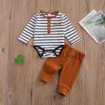 Spring And Autumn New Stripe Long Sleeve Top And Pants Two Piece Set