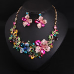 Europe and America luxury color flower crystal drill short clavicle Necklace Earrings Set women bride dinner dress ornaments