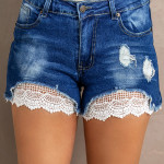 Women's Lace Hem Denim Shorts Washed And Frayed Shorts