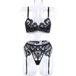 Three Piece Set Of Mesh Embroidered Lingerie Gather Suspenders