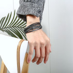 Men's Stainless Steel Leather Braided Bracelet Multi-layer Metal Leather