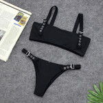 Solid Color Row Eye Strap Bikini