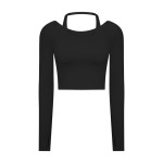 Halter Sports Long Sleeve With Chest Pad Slim-fit Yoga Wear Top