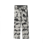 Tie Dye Color Contrast Stitching Cat Whisker Jeans Men's American High Street