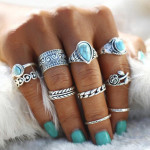 Turquoise 10 Piece Set Joint Combination Ring