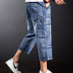 Seven Points Denim Shorts Men Straight Loose Over The Knee Medium Pants Fat Guy Pants