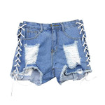 Denim Hot Pants Shorts Women's Straight Broken Corns Lace-up