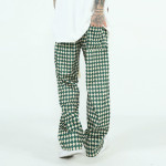 Elastic Waist Wide Leg Diamond Check Casual Pants