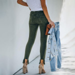 Women's New Dark Green Raw Design Ripped Jeans