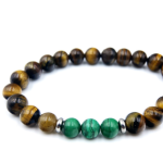 Natural Malachite Tiger Eye Stainless Steel Beaded Bracelet