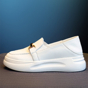 Genuine Leather White Shoes Women's Autumn All-match Explosion-proof Platform Casual Loafers