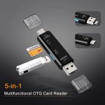 Portable 5 In 1 Multifunction Usb 2.0 Type C Usb Micro Usb Tf SD Memory Card Reader OTG Card Reader Adapter Mobile Phone Accessories