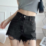 Women's High Waist Wide Legs Irregular Ripped Raw Edge Denim Shorts