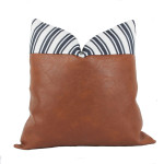 Simple Striped Patchwork Pillow Cover PU Leather Sofa