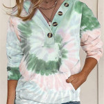 Women's Loose Tie-dyed Printed Button Long-sleeved Sweater