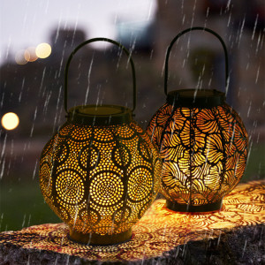 New Solar Outdoor Courtyard Hollow Decorative Iron Portable Lamp