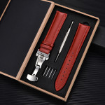 Unisex Double-sided Head Layer Cowhide Buckle Type Leather Watch Strap Bow Buckle Premium Needle Pattern