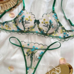 Floral Embroidery Sweet Style Sheer Mesh Underwear