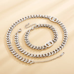 New European And American Gold Thick Chain Necklace Design Fashion Net Red Collarbone Chain Bracelet Set