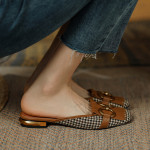 Women's Retro Flat Bottom Horse Buckle Slippers