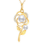 Moissanite Rose Flower Necklace in 14K Gold