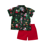 Boys Christmas Costume Cartoon Print Shirt Set