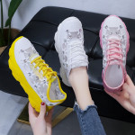 Round Toe Mesh Rhinestone Flower Sneakers