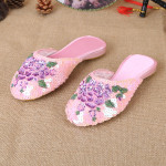 New Women's Handmade Sequin Silk Satin Cloth Slippers Flat Heel Personality Fashion Handmade Embroidery Slippers