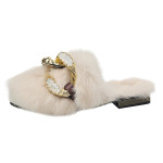 Rabbit Hair Drag Outside Wear Plus Velvet Warm Wrap Head Half Slippers