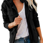 Fashion Ladies Solid Color Lapel Zipper Short Jacket Casual Pocket Button Decoration Top