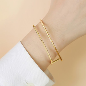 Stainless Steel C-shaped Opening Bracelet Gold Women's