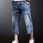 Seven Points Denim Shorts Men Straight Loose Over The Knee Medium Pants Fat Guy Pants