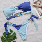 Sexy Crystal Diamond Bikini Detachable Chest Pad Splicing Chest Strap Split Swimsuit