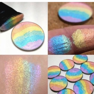 Rainbow highlights baking powder with colorful eye shadow and blush