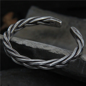 Sterling Silver S925 Vintage Woven Hemp Rope Bracelet Male