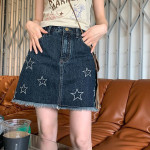 Star Embroidery American Vintage Denim Short Skirt Summer Women's High Waist Spice Girl Half Skirt Bag Hip Skirt