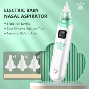 Electric Baby Nasal Aspirator Automatic Nose Sucker Cleaner for Infants 3 Suction Levels Low Noise Built-in Battery with Soothing Music 3pcs Silicone Suction Tips