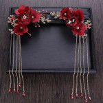 Bridal fabric headdress red flowers Chinese hairpin