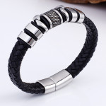 Black Leather Woven Men's Versatile Titanium Steel Leather Bracelet