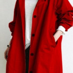 Casual Style Windbreaker Women's Mid-Length Waist Long-Sleeved Jacket