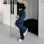 Ladies Ripped High Waist Straight Loose Wide Leg Pants