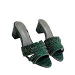 Stone Print Microfiber Rhinestones Round Toe Slippers