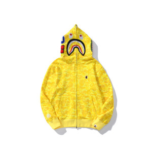 Shark Camouflage Yellow Zipper Sweater For Men And Women Couple Casual Hooded Coat