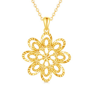 14K Real Gold Flower Pendant Necklace