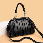 New Fashion All-match Pleated Woven Portable Large Capacity Leather Women's Bag