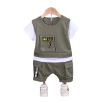 Boys' Patchwork Crewneck Short-sleeved Suit Shorts