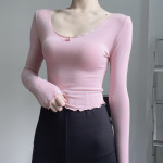 Women's Pure Desire Soft Waxy Cherry Fungus Edge Long Sleeve